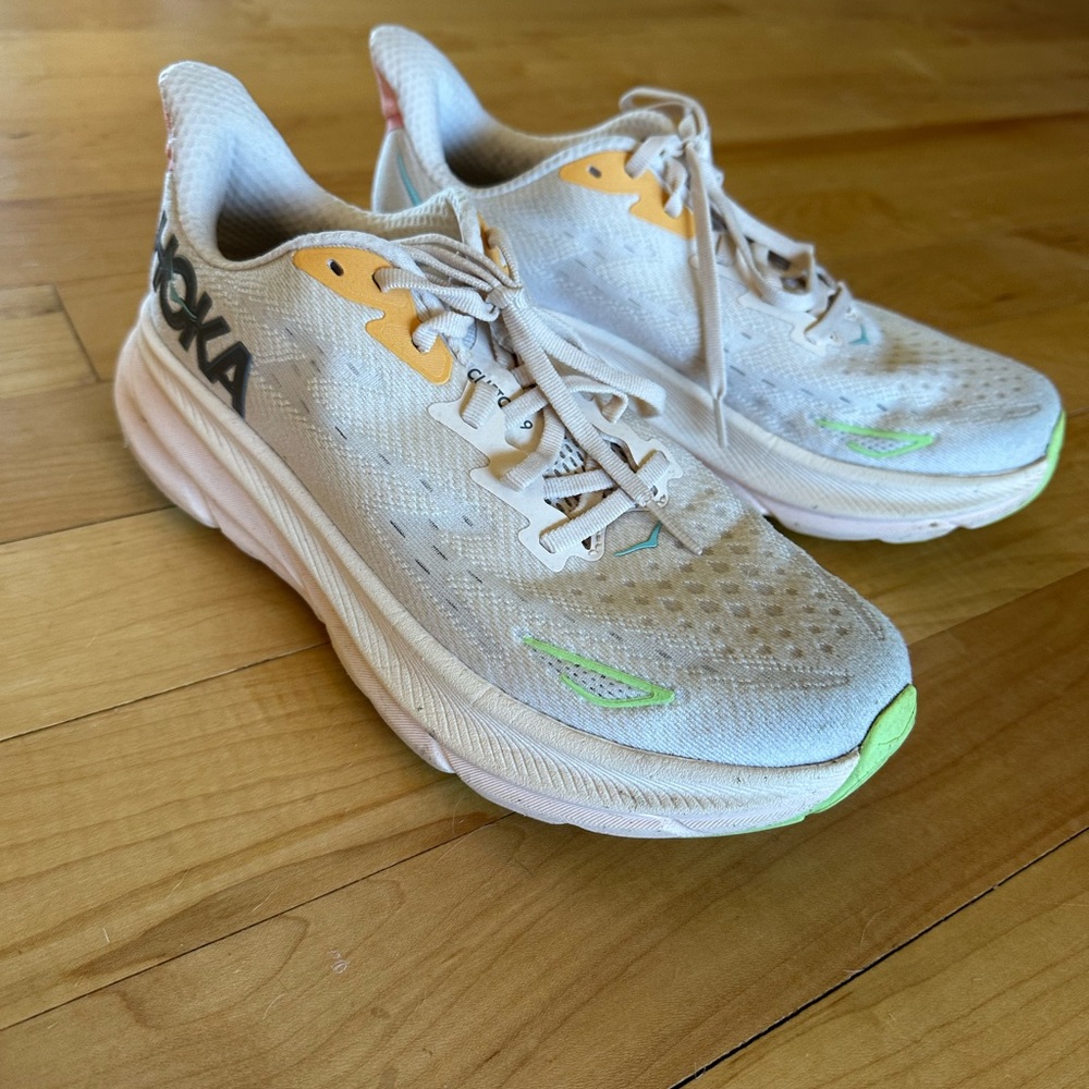 Hoka Women's Creamy White and Yellow Athletic Shoes